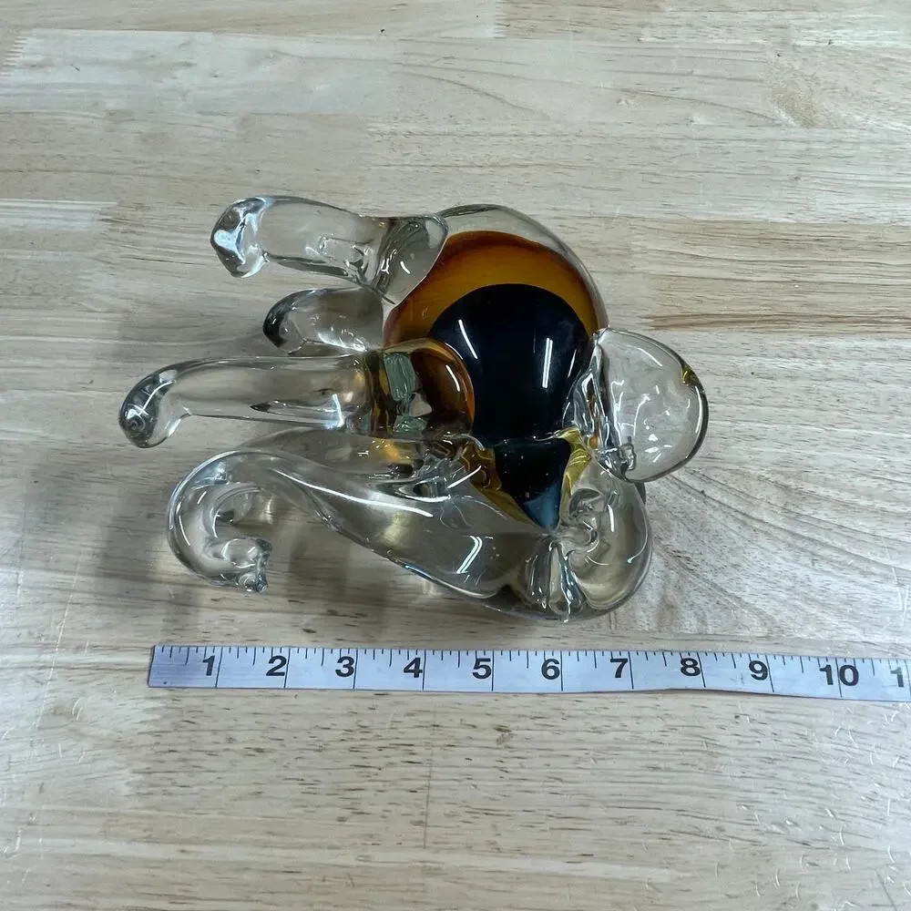 Amber Vintage Campo Art Glass Murano Style Elephant 7 Inch Excellent Condition